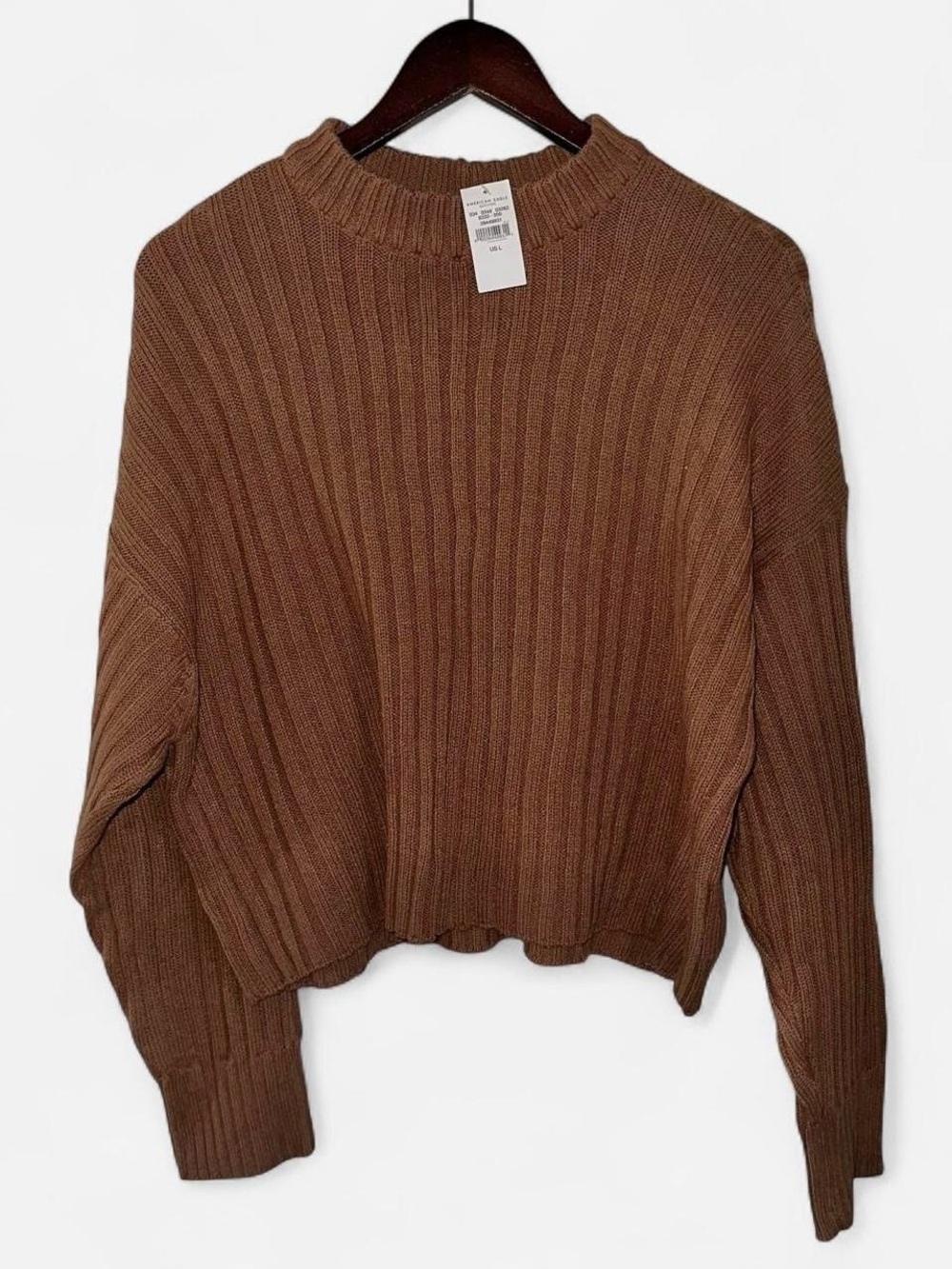 American Eagle AE Brown Ribbed Knit Oversized Long Sleeve Fall Staple Sweater